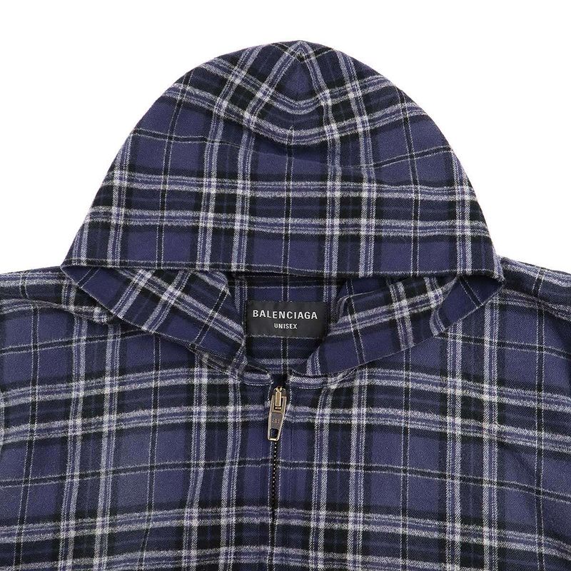 Balenciaga 24aw Front Logo Flannel Check Zip Up Hoodie 824581 Trm21 Navy 1