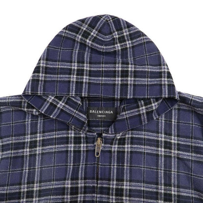 Balenciaga 24aw Front Logo Flannel Check Zip Up Hoodie 824581 Trm21 Navy 1
