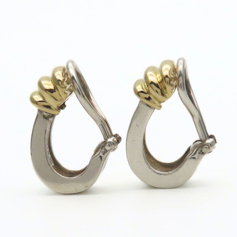 Tiffany & Co Earring Grooved Silver 925 18K Approx 8.1g Silver Gold Combination