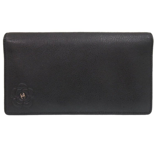 Chanel Camellia Leather Black CC Logo Wallet