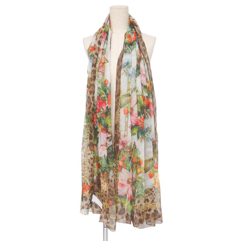 Dolce & Gabbana Shawl Leopard Botanical Long Scarf Brown — view 2