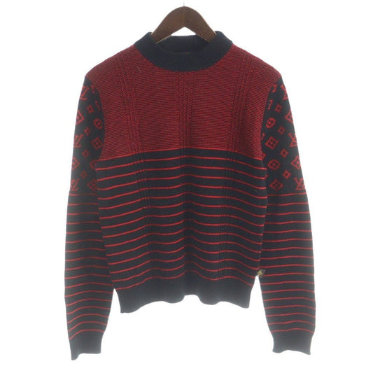 Louis Vuitton Knit Sweater Long Sleeve Cashmere Wool Blend Monogram M Black Red