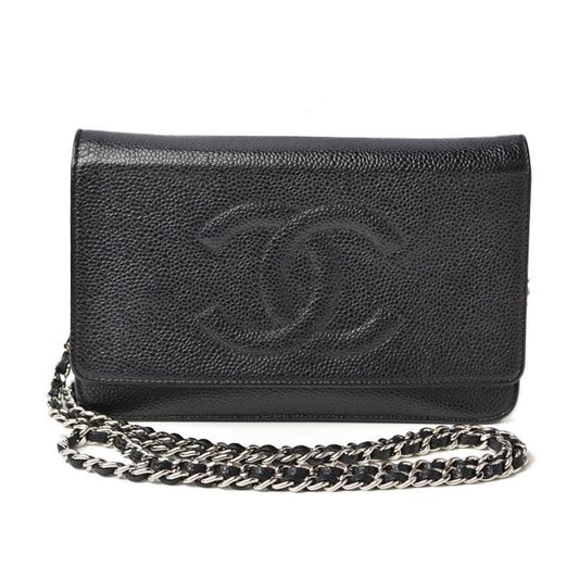 Chanel Chain Wallet Shoulder Bag Long Caviar Leather Black