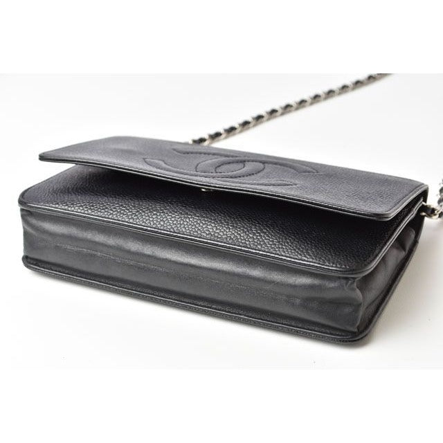 Chanel Chain Wallet Shoulder Bag Long Caviar Leather Black — view 10