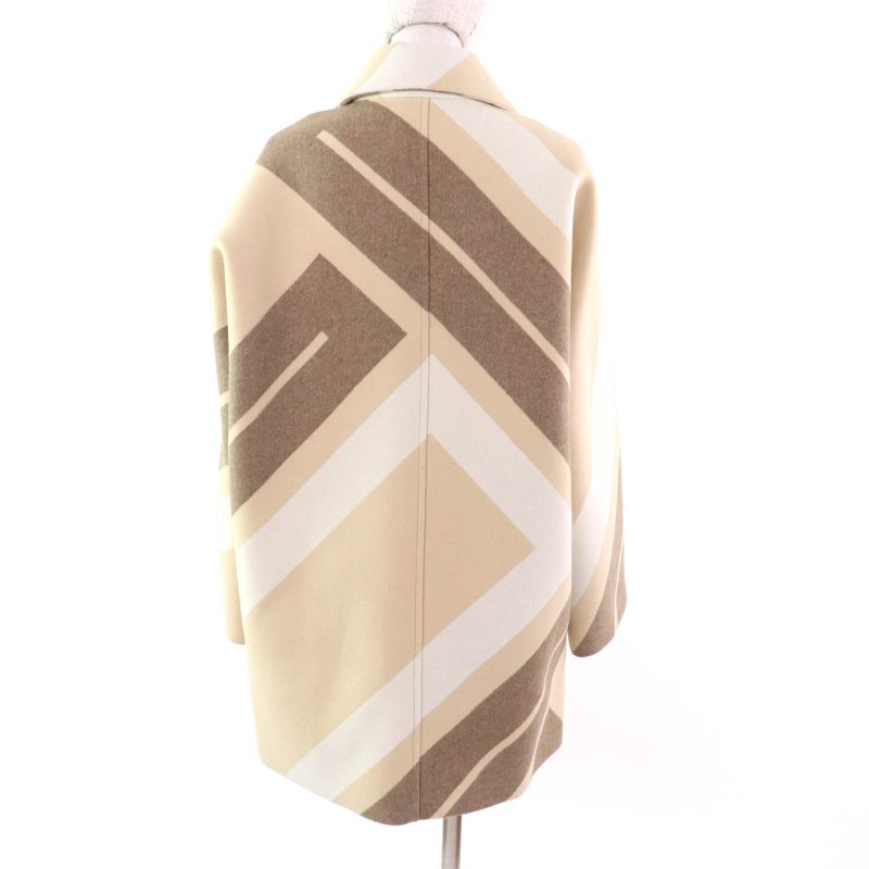 Hermes 22AW 2h0133di Wool Silk Blend Leather Zip Raglan Sleeve Mosaic Coat