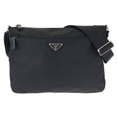 Prada Tessuto Black Silver Nylon Shoulder Bag