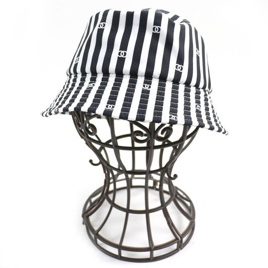 CHANEL 24SS Aa9874 Coco Beach Coco Mark Striped Bucket Hat Black White S Made