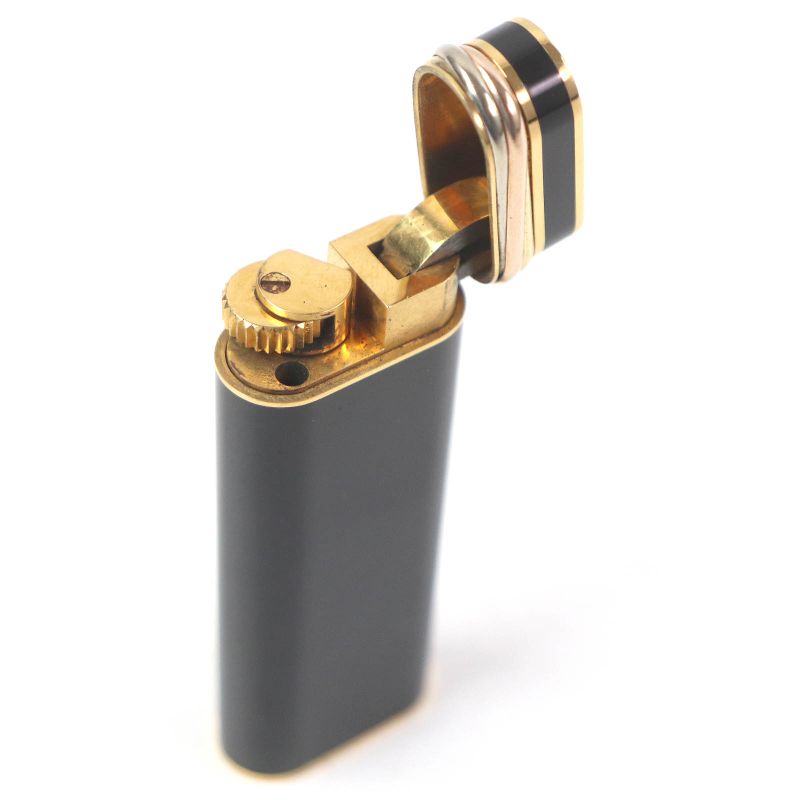 Cartier Trinity Deubre C Oval Shape Smoking Tool Gas Lighter Black Gold Swiss