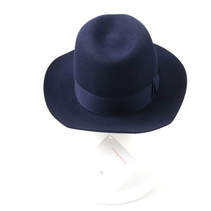 Hermes Rabbit Felt Lined 100% Silk Leather Use Felt Hat Navy 56 Made In Italy