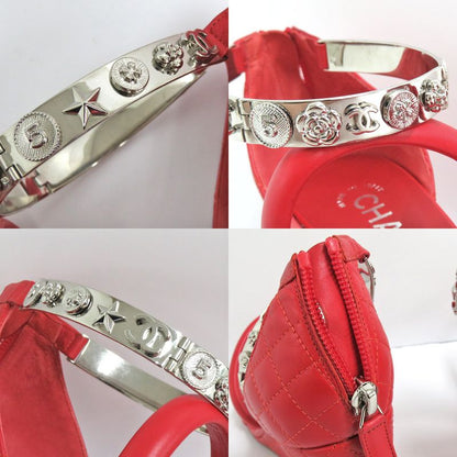 Chanel Sandals Wedge Sole Matelasse Metal Strap 36 Half 23.5cm