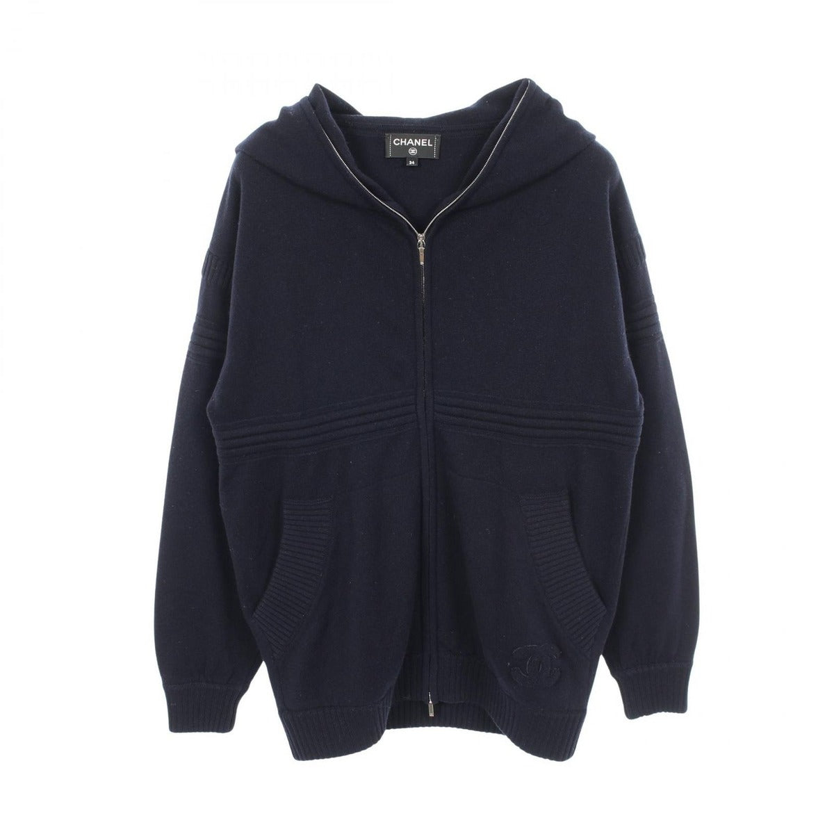 Chanel Hoodie CC Logo Knit Cashmere Zip Up