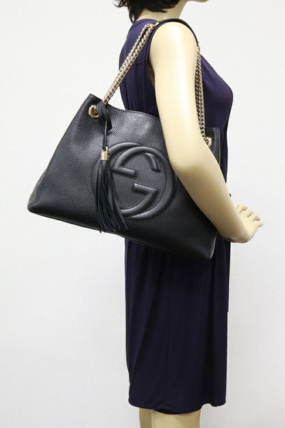 Gucci Chain Shoulder Bag Handbag Soho Chain Tote Bag Calf Black Outlet Item