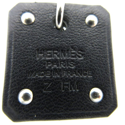 Hermes As De Coeur Heart Earrings Leather/metal Black/silver Stamped Z 0268