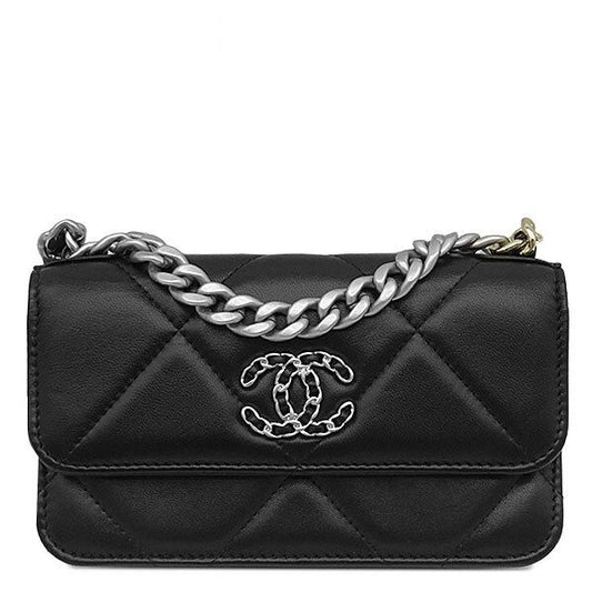 Chanel Chain Wallet Chanel 19 Clutch Lambskin Black Silver
