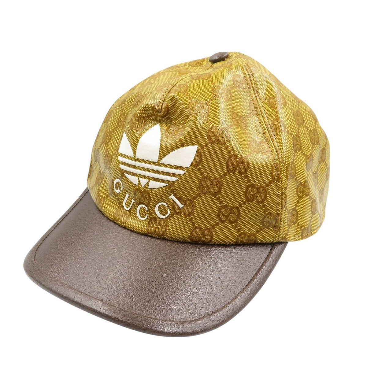 Gucci Adidas Nylon Leather Brown M GG Crystal Baseball Cap Hat