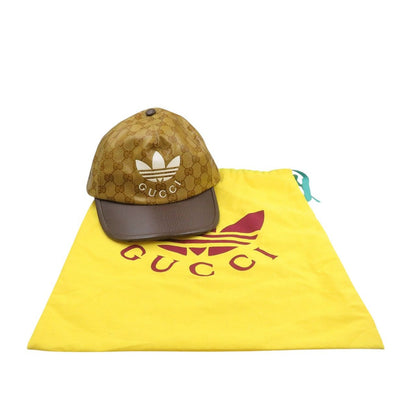 Gucci Adidas Nylon Leather Brown M GG Crystal Baseball Cap Hat — view 3