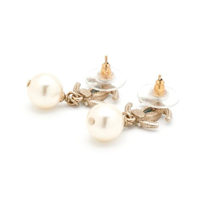 Chanel Earrings Coco Mark Rhinestone Pearl Gold