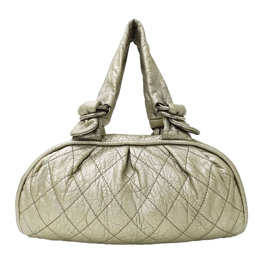 Chanel Bag Handbag Wild Stitch Leather Champagne Gold Silver Handheld Quilted