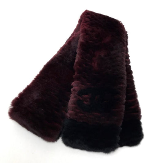 Chanel CC Coco Mark Fur Scarf Red Bordeaux Like