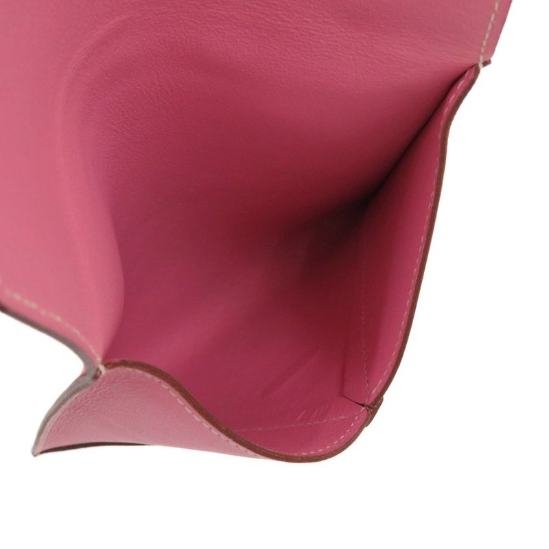 Hermes Pochette Bianca Leather Silver Hardware Pink □N Engraved Pouch 1083