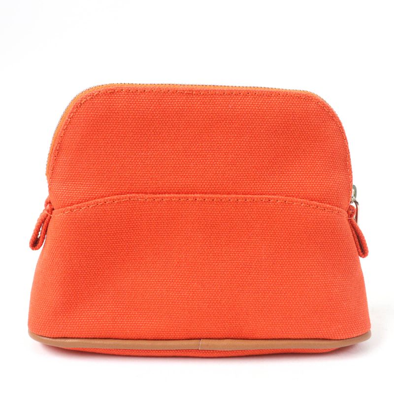 Hermes Bolide Pouch Mini Silver Hardware H Logo Canvas Pouch Orange With Box