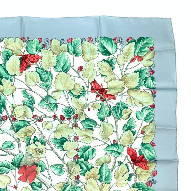 Hermes Scarf Carre 90 L'arbre De Soie Silk Tree Mulberry Tree And Silkworms Blue