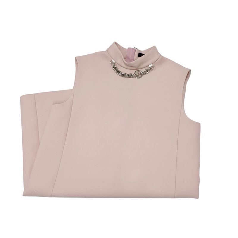 Louis Vuitton Dress Wool Silk Pink Silver Mock Neck Straight Sleeveless