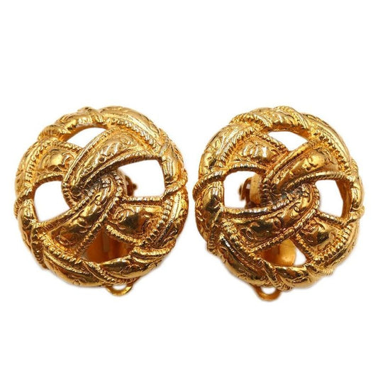 Chanel Ribbon Shape GP Gold Earrings and