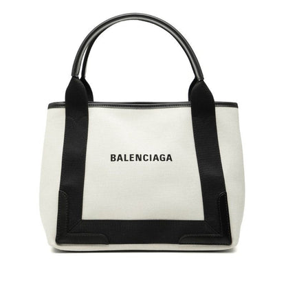 Balenciaga Navy Cabas S White Black Canvas Leather