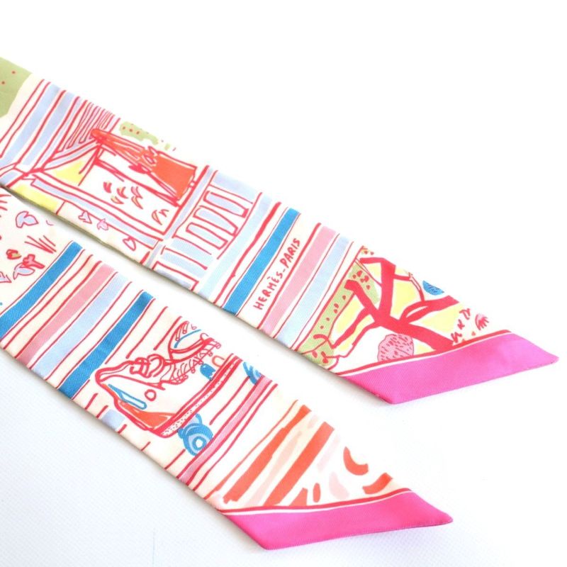 Hermes Tsuiri Reille Ludete Silk Pink Scarf