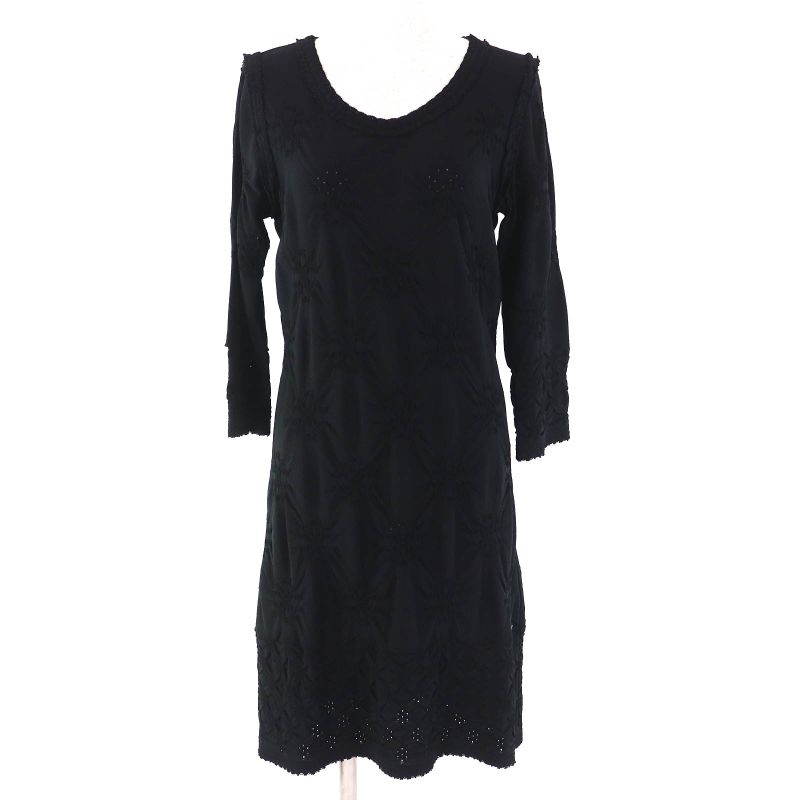 CHANEL P40325 Coco Mark Plate Allover Design Seventh Sleeve Knit Dress Black 38