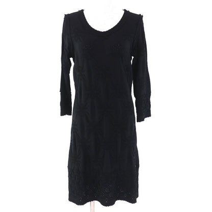 CHANEL P40325 Coco Mark Plate Allover Design Seventh Sleeve Knit Dress Black 38