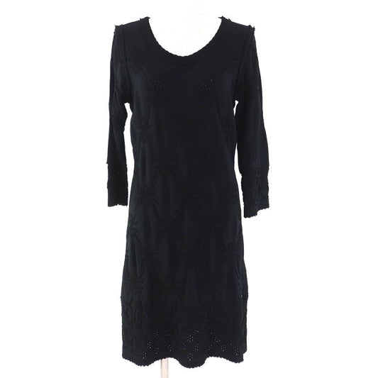 CHANEL P40325 Coco Mark Plate Allover Design Seventh Sleeve Knit Dress Black 38
