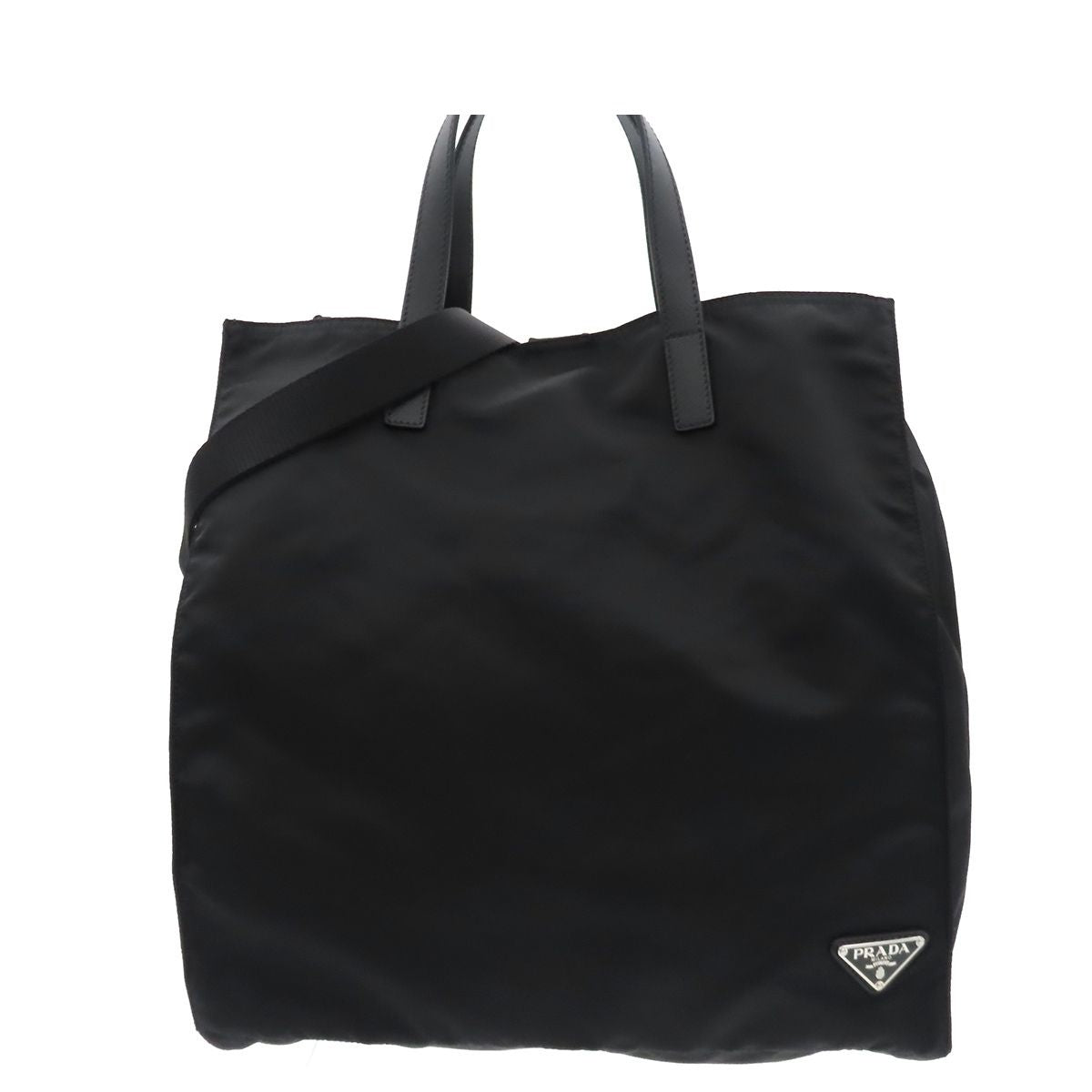 Prada Tote Black Tessuto Saffiano Triangle Logo Nylon 2-Way Shoulder Bag