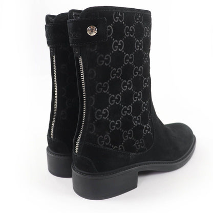 Gucci GG Pattern Back Zip Suede Leather Short Boots Ankle Black 36 — view 2