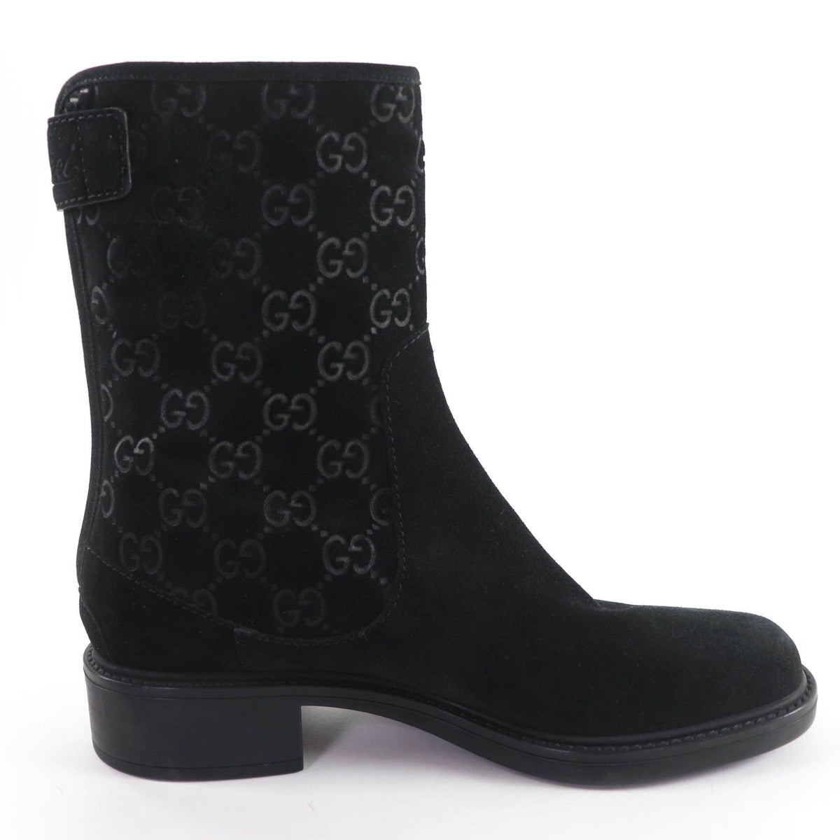 Gucci GG Pattern Back Zip Suede Leather Short Boots Ankle Black 36 — view 5