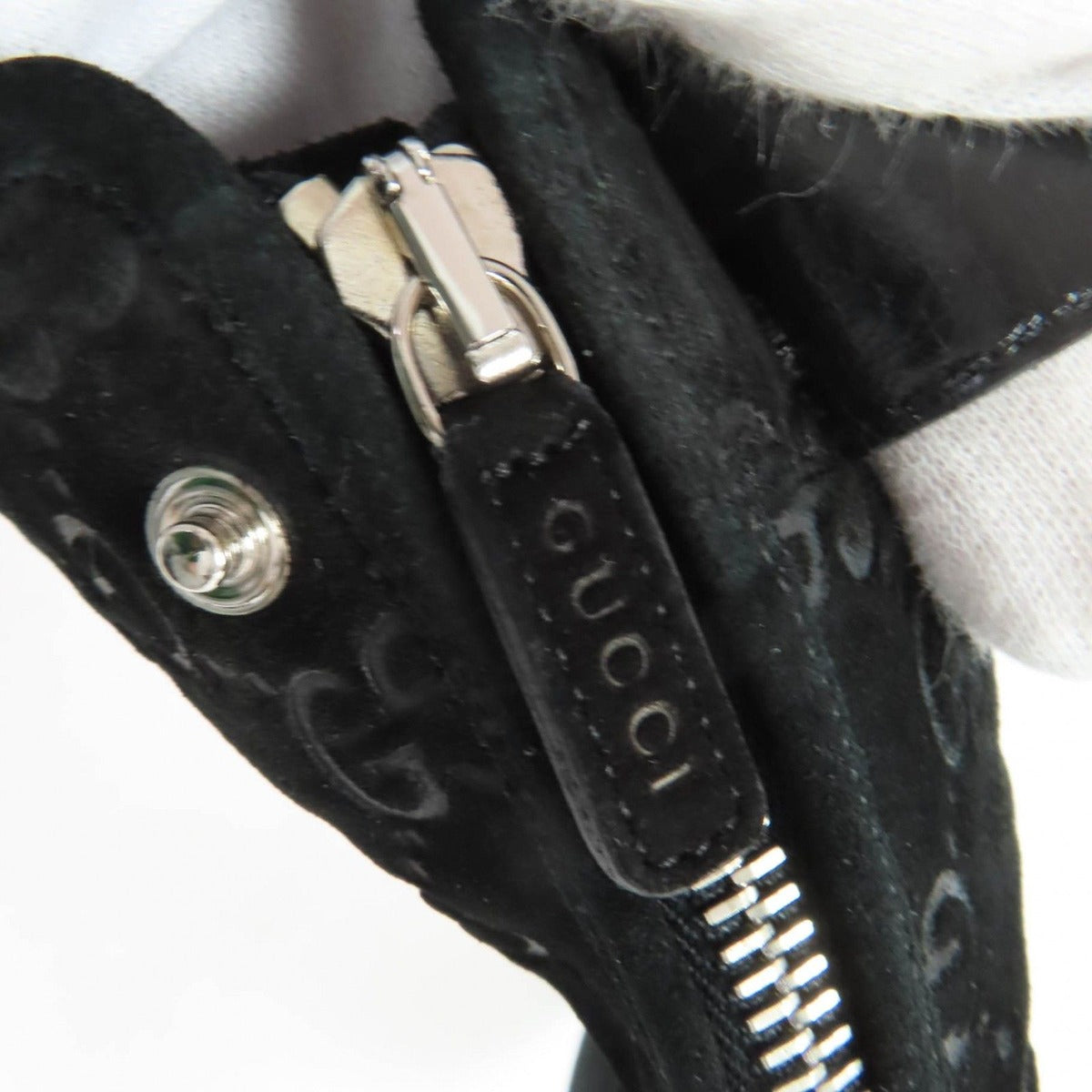 Gucci GG Pattern Back Zip Suede Leather Short Boots Ankle Black 36 — view 9