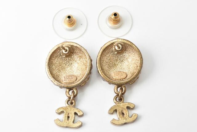 Chanel Earrings Chanel Circle Pearl Motif Logo Rhinestone Gold