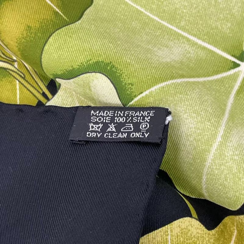 Hermes Carre 90 Silk Scarf LES Capucines Golden Lotus Flower Black