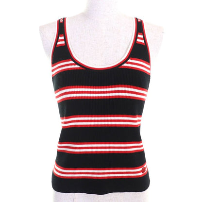CHANEL P77660 Cotton Cashmere Coco Mark Part Striped Ribbed Tank Top Sleeveless