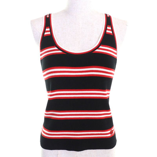 CHANEL P77660 Cotton Cashmere Coco Mark Part Striped Ribbed Tank Top Sleeveless