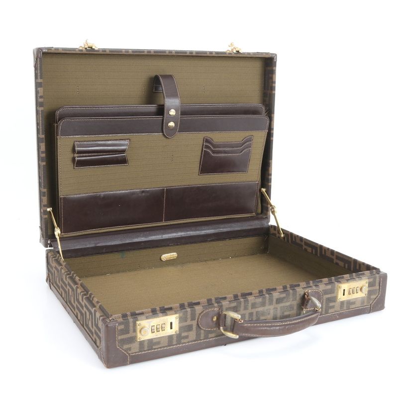 Vintage Fendi Zucca Leather Attache Case Hard Case Business Briefcase Business