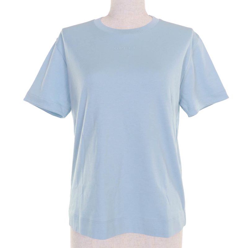 Gucci 837965 100% Cotton Short Sleeve T-shirt With Logo Embroidery Light Blue M
