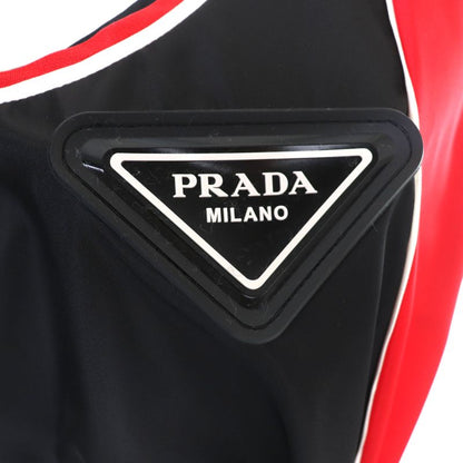 Prada 230623 Triangle Logo Leather Re-nylon Sleeveless Dress Black Red 36 Made