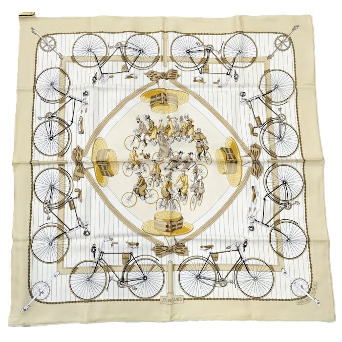 Hermes Scarf Carré 90 LES Becanes Bicycle Motif 100% Silk
