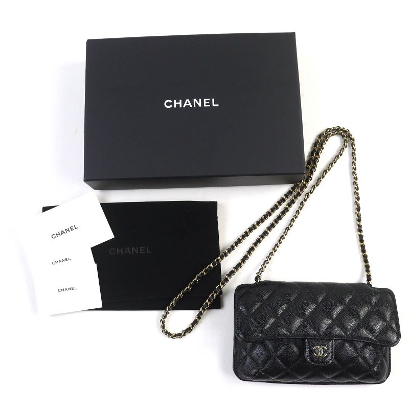 CHANEL Coco Mark Caviar Skin Chain Shoulder Eco Bag Random Serial Black