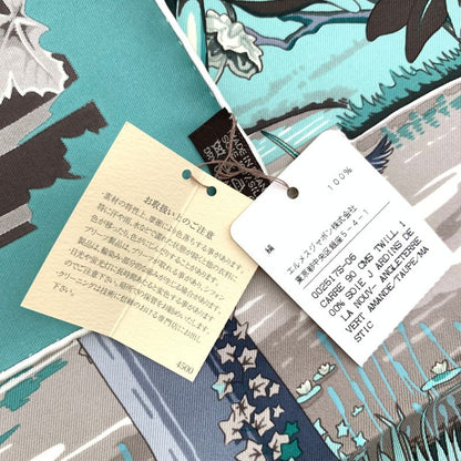 Hermes Rare Carre 90 New England Garden Green Scarf 100% Silk With Tags And Box