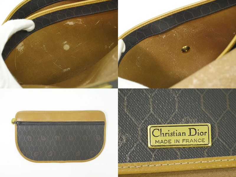 Authentic Christian DIOR Honeycomb Pattern Shoulder Bag Pochette PVC Black