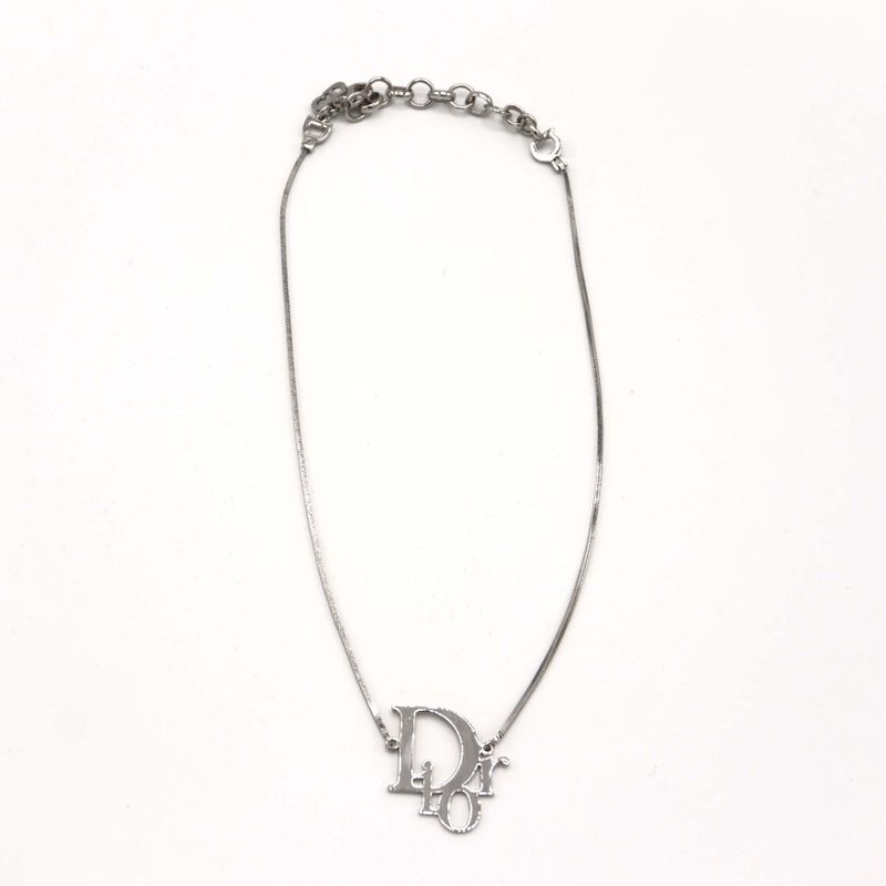 Christian DIOR Necklace Dior Logo Silver Color Approx 7.8 G Accessories H8575