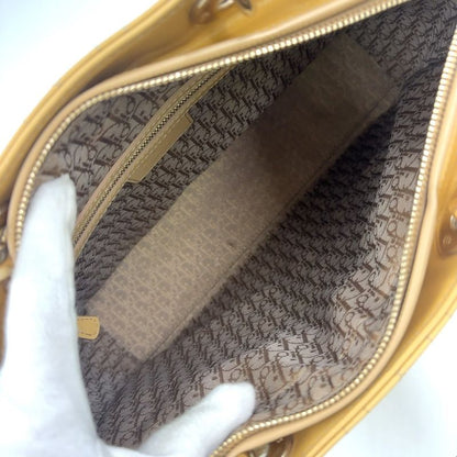 Christian Dior Canage 2WAY Shoulder Bag Enamel Leather Beige Handbag Gold